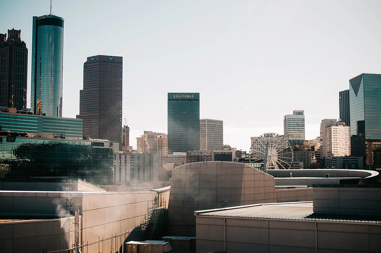 Atlanta skyline above city streets
